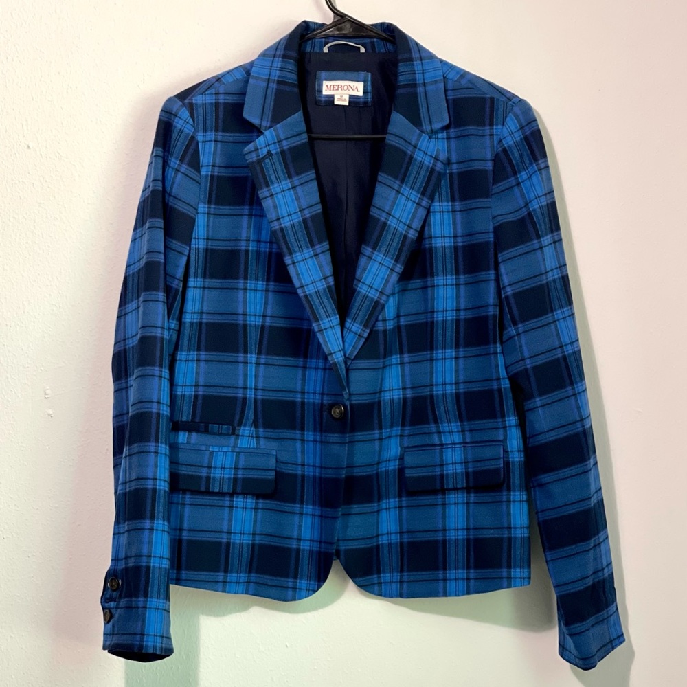 Women’s Blue Plaid Blazer Size 12